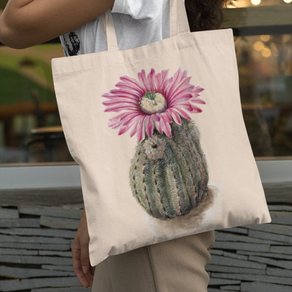 Lace Hedgehog Cactus Vintage Watercolor Floral Print Graphic Canvas Tote Bag